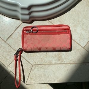 Coach Continental Wallet in pink canvas